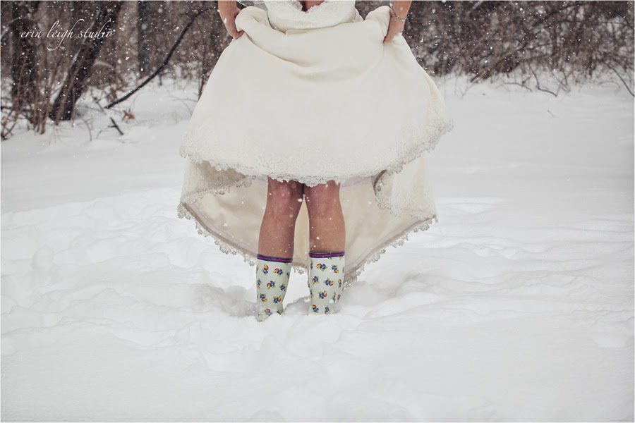 bridal session in the snow wearing ku boots
